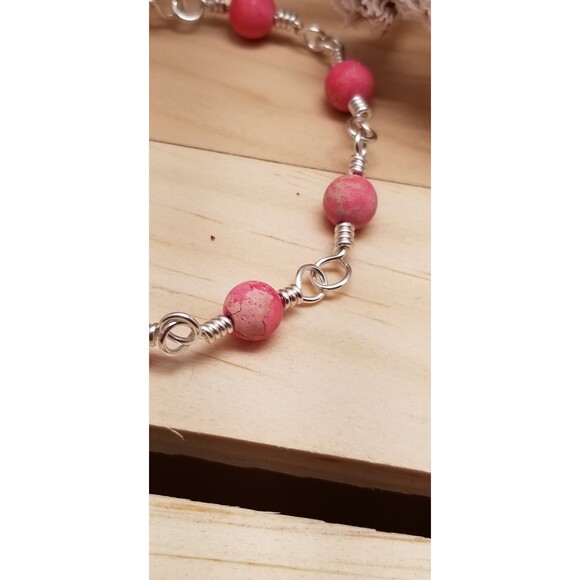 Handmade Pink & Silver Chain Bracelet - Picture 2 of 5